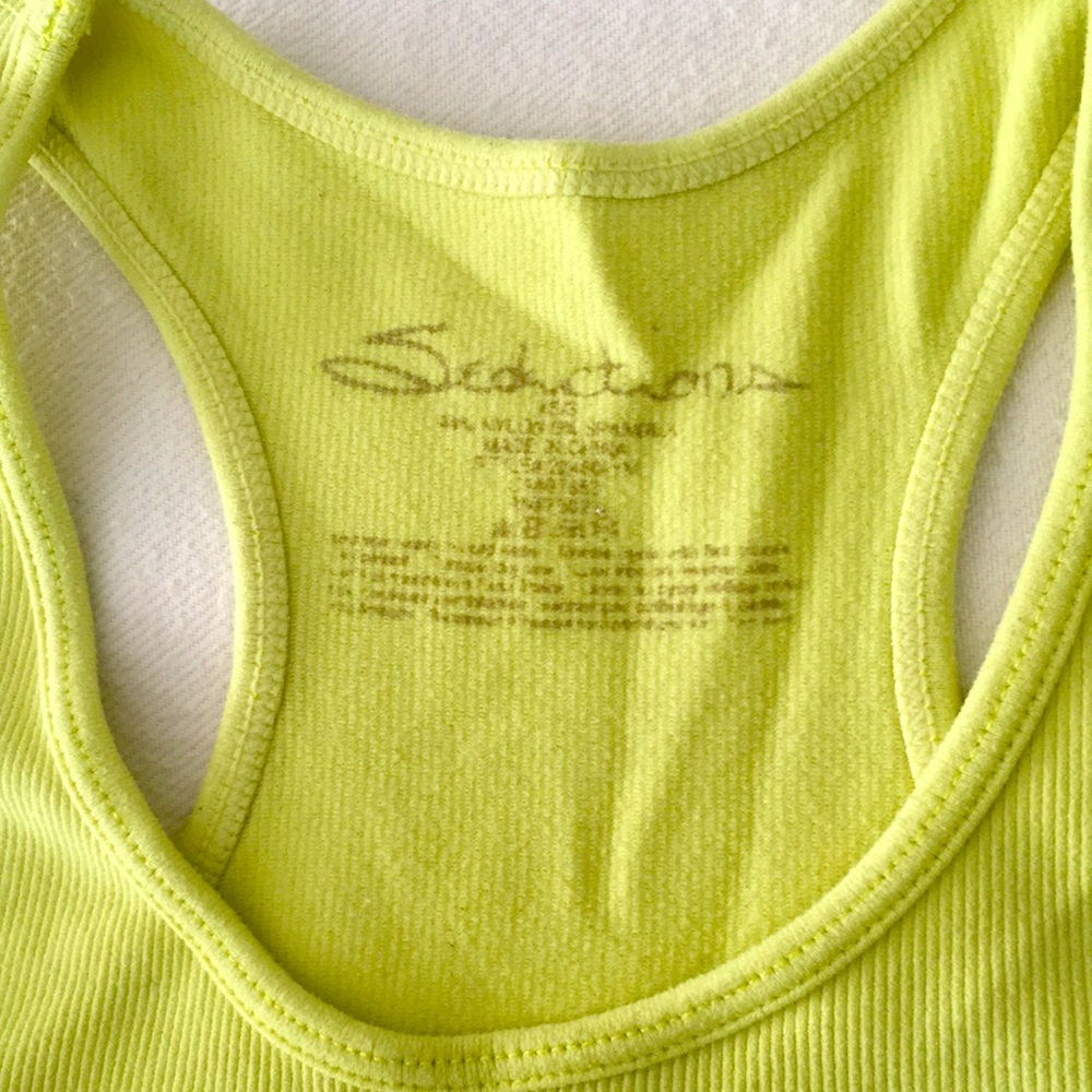 Seduction Yellow Green Ribbed Racerback Cropped Tank Top S - Picture 3 of 7